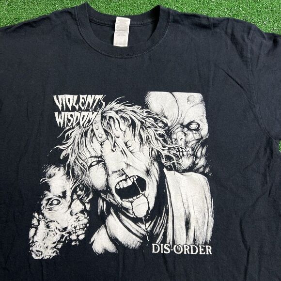 Rare Vtg‎ Violent Wisdom Disorder T-Shirt Chicago Thrash Metal 90s Black SZ Lg - Picture 1 of 8
